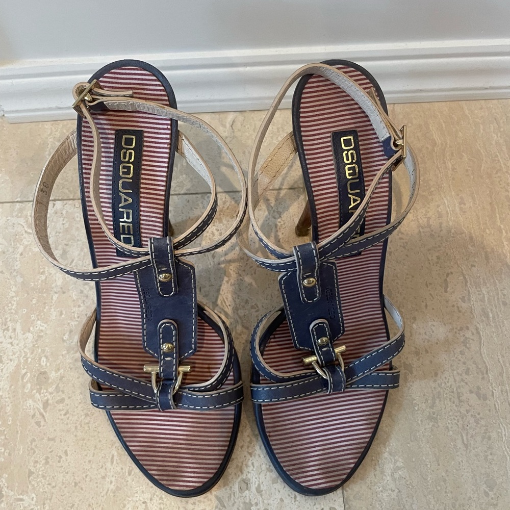 DSquared blue nautical strappey heels